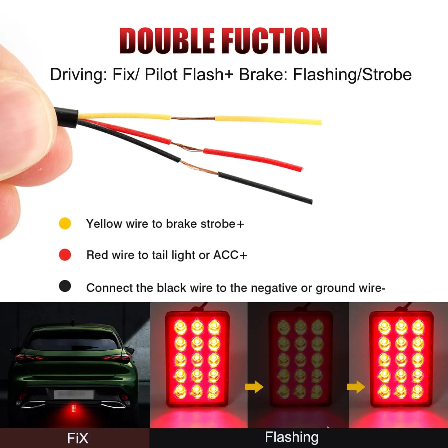 F1 Style Led Feux de pilotage de frein 12V 15led Feux arrière Avertissement de flash automatique Feux de signalisation de sécurité d'arrêt inversé pour voiture SUV MOTO