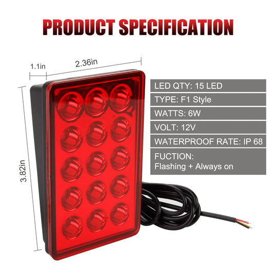 F1 Style Led Feux de pilotage de frein 12V 15led Feux arrière Avertissement de flash automatique Feux de signalisation de sécurité d'arrêt inversé pour voiture SUV MOTO