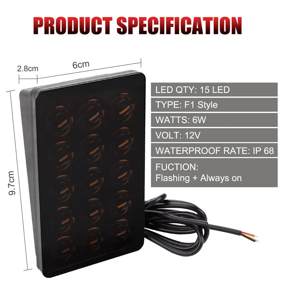F1 Style Led Feux de pilotage de frein 12V 15led Feux arrière Avertissement de flash automatique Feux de signalisation de sécurité d'arrêt inversé pour voiture SUV MOTO