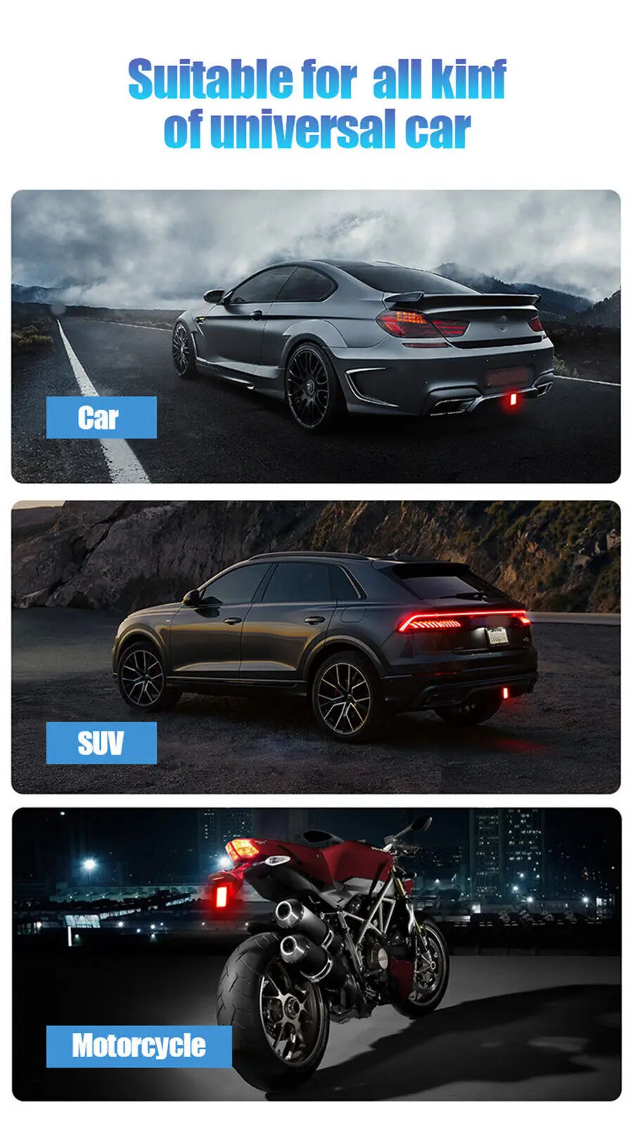 F1 Style Led Feux de pilotage de frein 12V 15led Feux arrière Avertissement de flash automatique Feux de signalisation de sécurité d'arrêt inversé pour voiture SUV MOTO