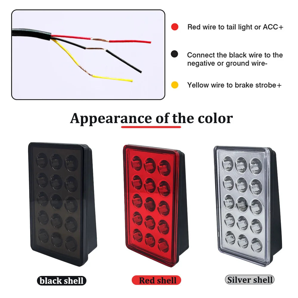 F1 Style Led Feux de pilotage de frein 12V 15led Feux arrière Avertissement de flash automatique Feux de signalisation de sécurité d'arrêt inversé pour voiture SUV MOTO