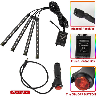 LED Intérieur de voiture Lumière de pied ambiante. Gestion à distance sans fil. Led vendu par 36 / 48 / 72 LED (RVB). Contrôle de l'application sur le téléphone.