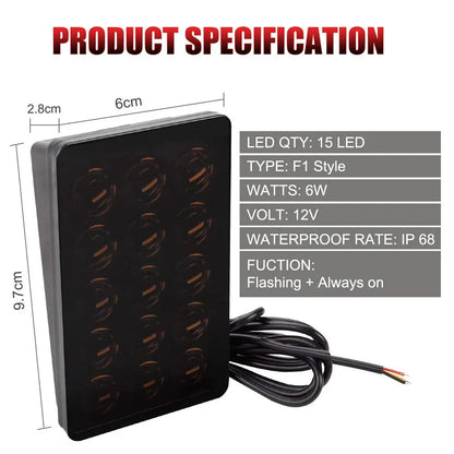 F1 Style Led Feux de pilotage de frein 12V 15led Feux arrière Avertissement de flash automatique Feux de signalisation de sécurité d'arrêt inversé pour voiture SUV MOTO