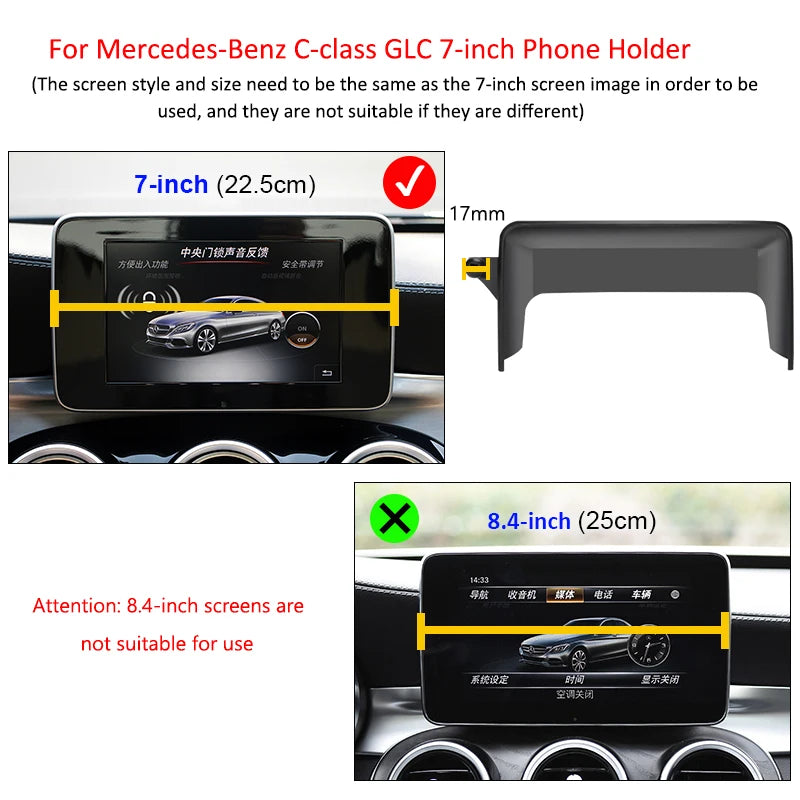 Support de téléphone intérieur pour Mercedes-Benz C GLC V-class w204 w205 x253 w447 7/10,25 pouces pour écran multimédia.
