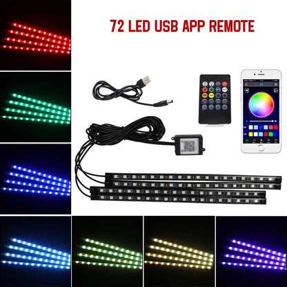 LED Intérieur de voiture Lumière de pied ambiante. Gestion à distance sans fil. Led vendu par 36 / 48 / 72 LED (RVB). Contrôle de l'application sur le téléphone.