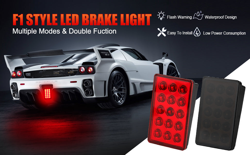 F1 Style Led Feux de pilotage de frein 12V 15led Feux arrière Avertissement de flash automatique Feux de signalisation de sécurité d'arrêt inversé pour voiture SUV MOTO